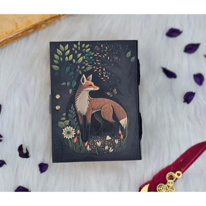 Forest Fox Journal | Woodland Diary with Lock | Handmade Grimoire Notebook | Wiccan Book of Shadows | Vintage Animal Spirit Sketchbook