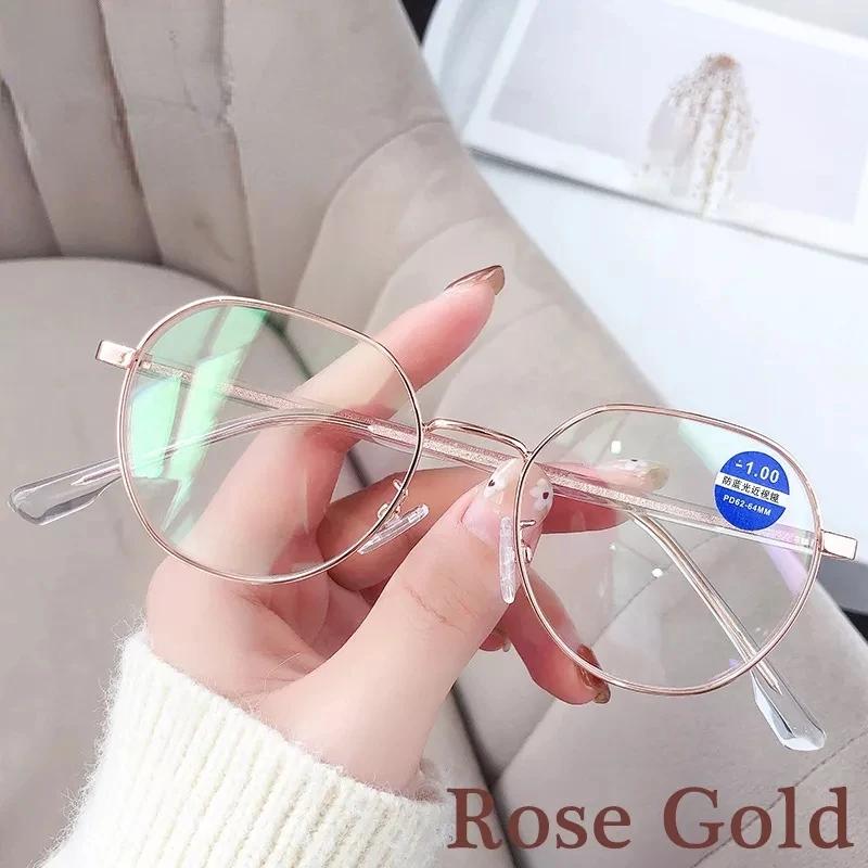 Women Anti Blue Light Myopia Glasses Fashion Metal Polygons Computer Girls Ultralight Optical Nearsighted Eyeglasses 0 To -600