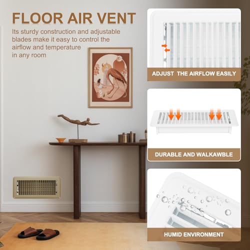 PATIKIL Underfloor Vent, 30 x 10 cm, Floor Register Air Drain, Ventilation System, Adjustable, Wall-Mounted, White, 2-Piece Set