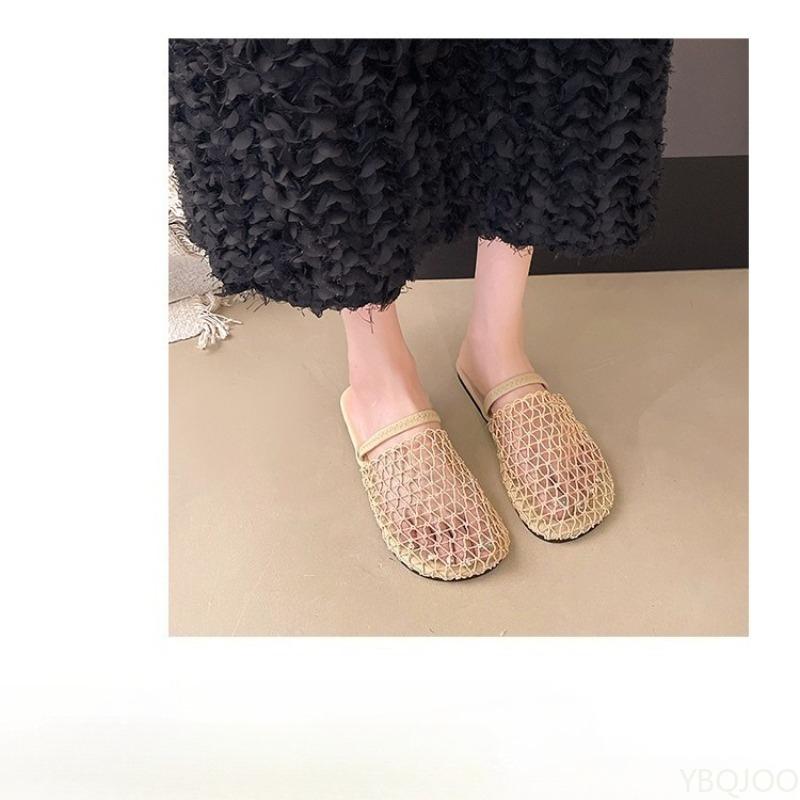 Fashion Outdoor Casual and Fashionable Summer Lazy Shoes 2025 Semi Draggable Mesh Beach Comfortable Breathable Simple Flat Shoes