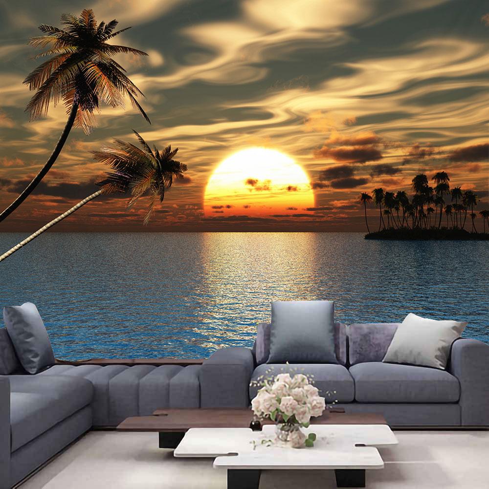 Ocean View Wall Tapestry Forest Waterfall Lotus Decoration Wall Carpet Beach Tapestry Living Room Bedroom Background Cloth