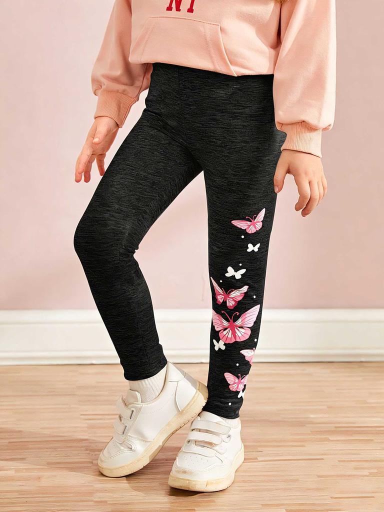 Girls Butterfly Printed Leggings Pants, Stretchy Opaque Activewear for School & Sports, Kids 3T-7Y