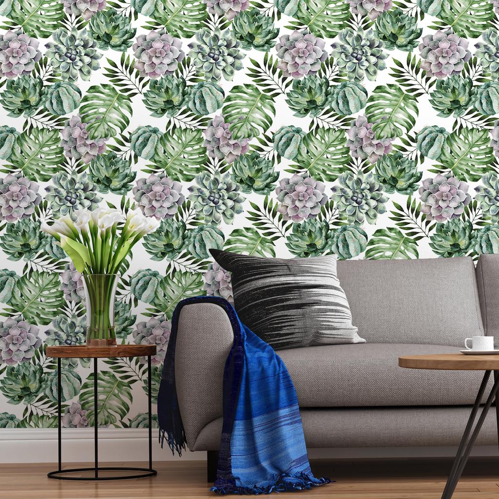 1pc Tropical Succulents Peel & Stick Wallpaper  Waterproof Removable Self-Adhesive Palm Leaf Contact Paper for Wall Decor