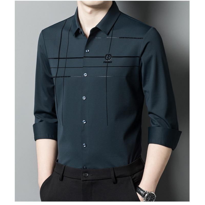 Autumn New Middle-aged Men's Long-sleeved Shirts, Business Casual Tops, Seamless Taped Middle-aged Plaid Shirts