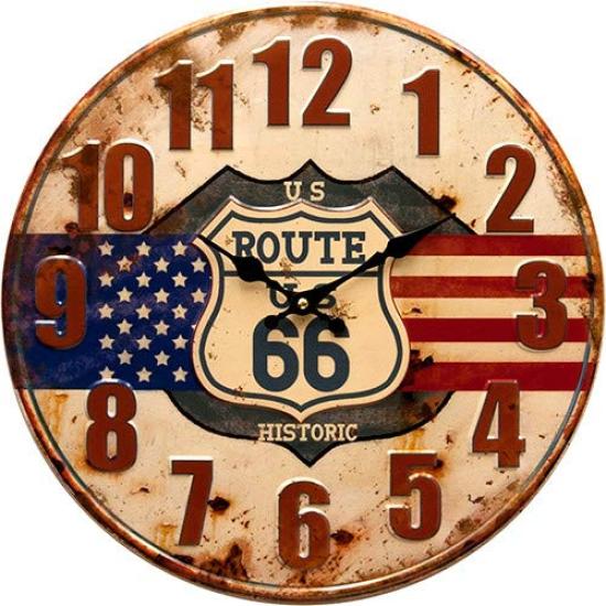 Akizuki Trading US Route 66 Wall X Antique Embossed Clock HLCQ5424 (Akizuki) Clock, 40cm D3cm,