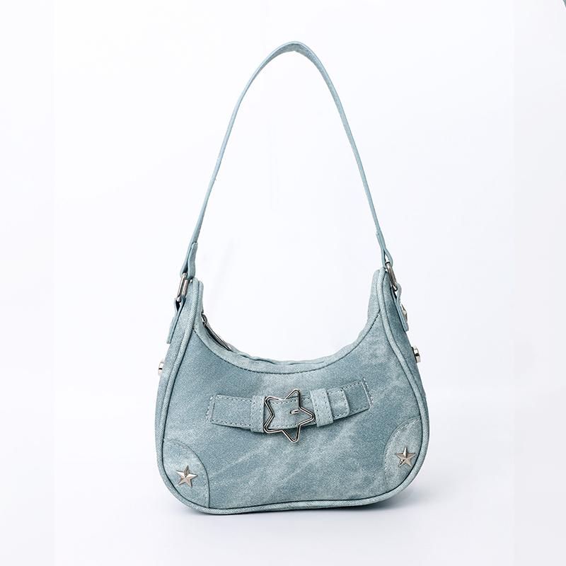 Vintage Casual Cute White Star Shoulder Underarm Tote Bag Ladies Sling Bags Leather Zip Purses Handbags For Women