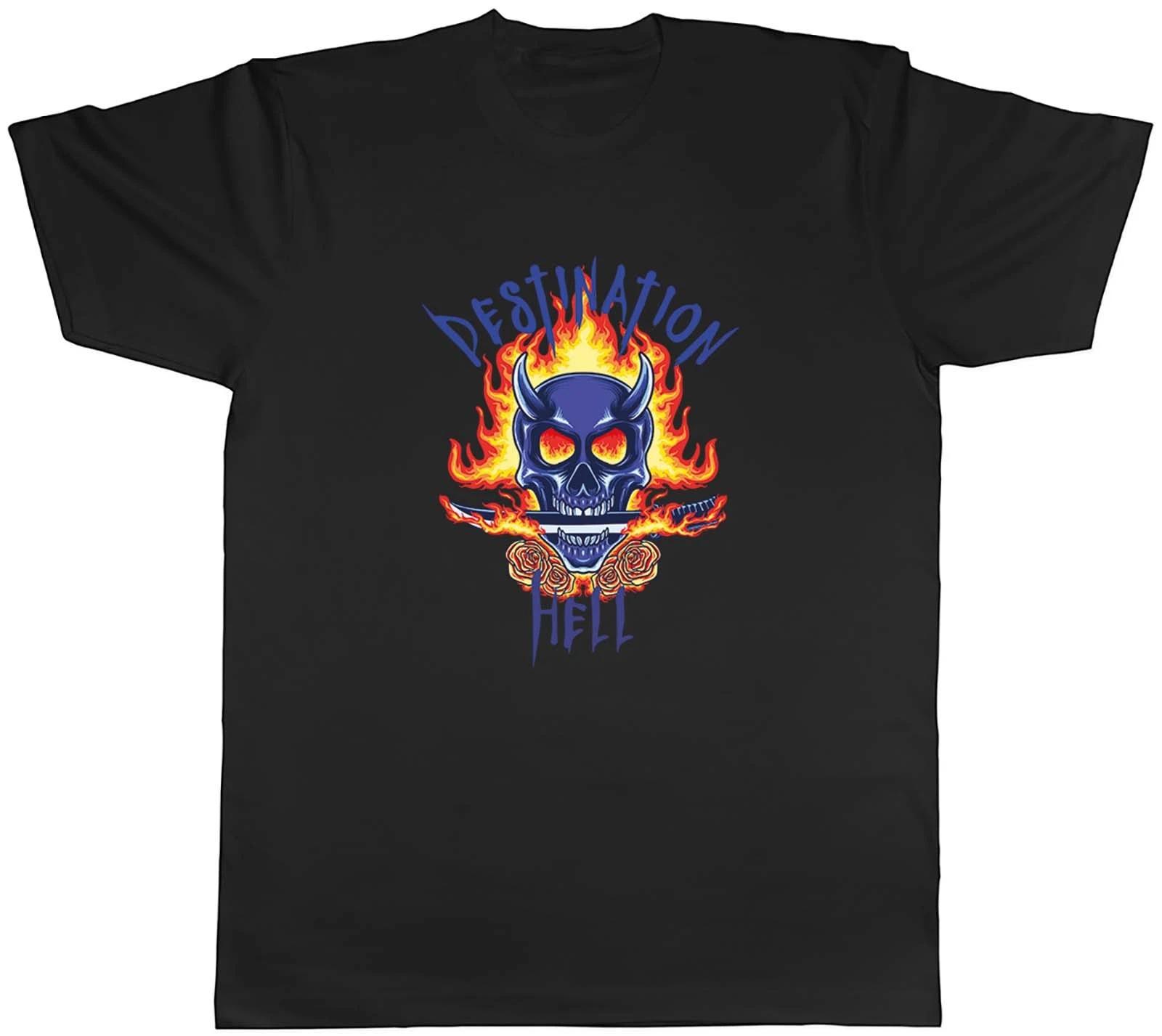 Destination Hell Fire Demon Skull Head Gothic Mens T-Shirt Tee Gift Top L