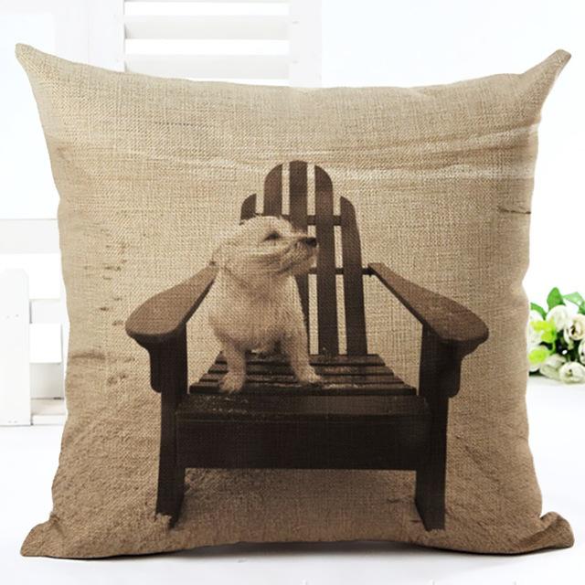 Cute Dog Printing Cushion Cover Cotton Linen Dog Throw Pillow Case For Sofa Decorative Pillowcase Cover Almohada Zt86