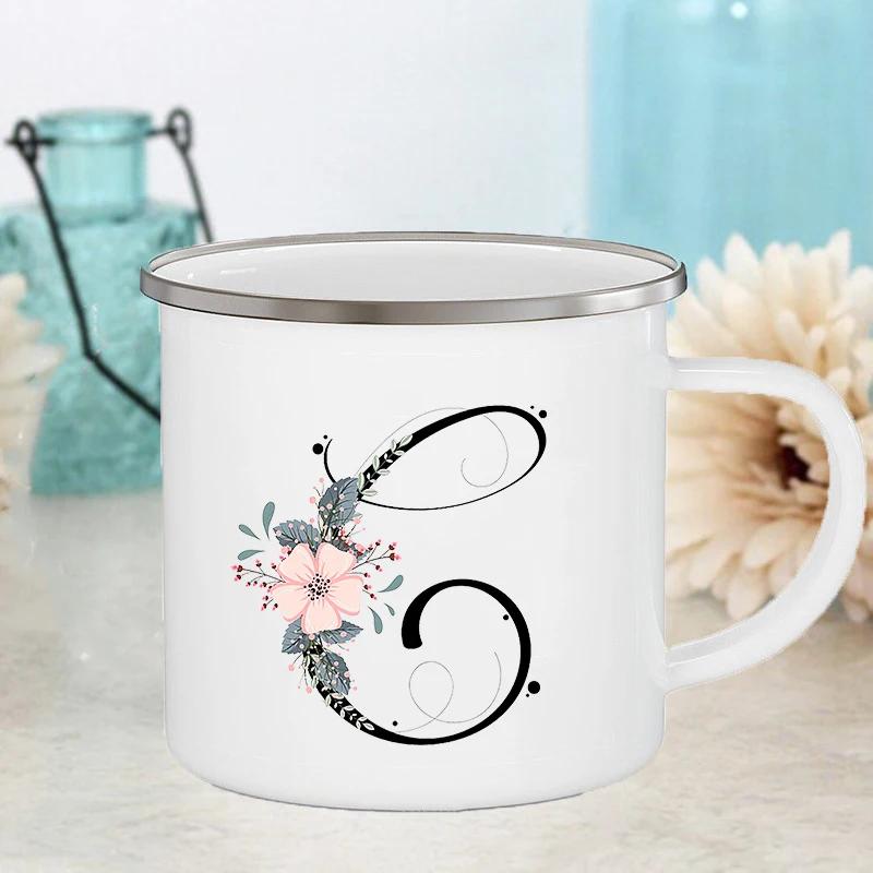 Letter Flower Mugs Wedding Creative Coffee Wine Cups Drinks Dessert Milk Juice Cup Enamel Mugs Handle Drinkware Bridesmaid Gifts
