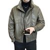 Men's Trendy Winter Leather Down Jacket - Short Stand Collar, Warm, PU Leather, Thickened, Wash-Free