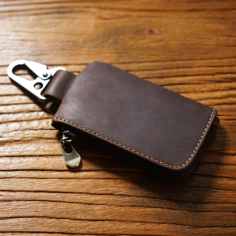 Genuine Leather Key Storage Bag Bluetooth Earphone Keychain  Automotive Smart Key Protective Case Housekeeper Zipper Keys Coin Purse