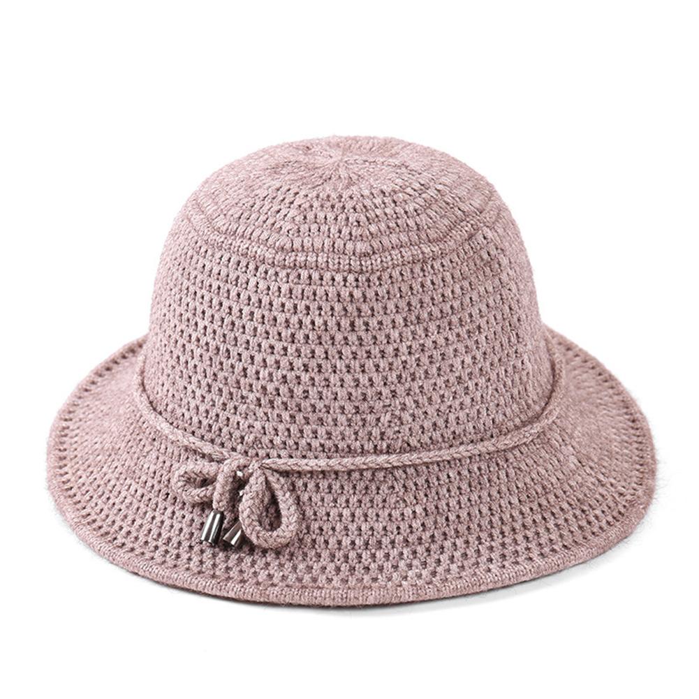 

Women Warm Knitted Bucket Hat Fashionable Foldable Woolen Fisherman Cap Light coffee Free size#1