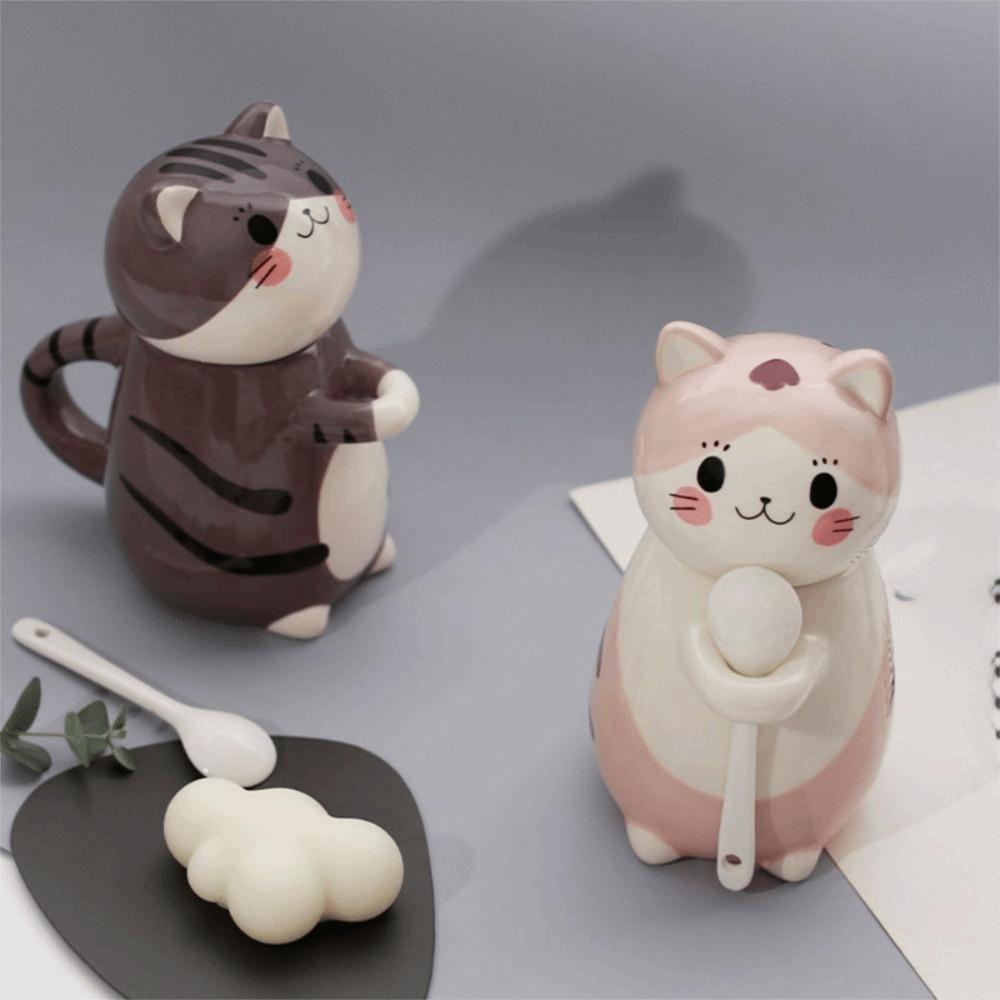 Capped Mug Cat Coffee Mug With Spoon Coffee Pots Cute Milk Tea Cups  Water