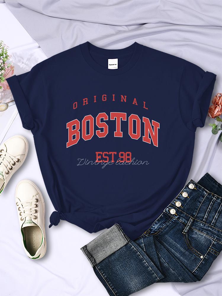 Original Boston Est.98 Street Letter Tshirt Women Summer Breathable T Shirt Hip Hop Casual Cool Short Sleeve Soft Street Clothes