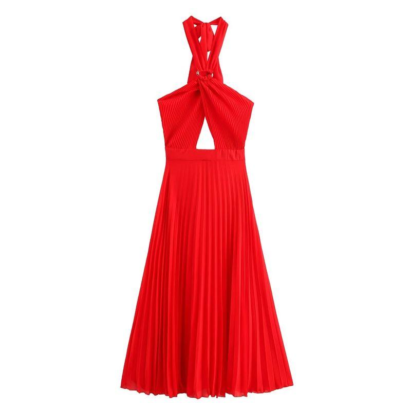 

Kaslead New Arrival Women s Clothing Fashion Style Small Pleated Intimates Style Hanging Collar Dress 3564111 420 Red M