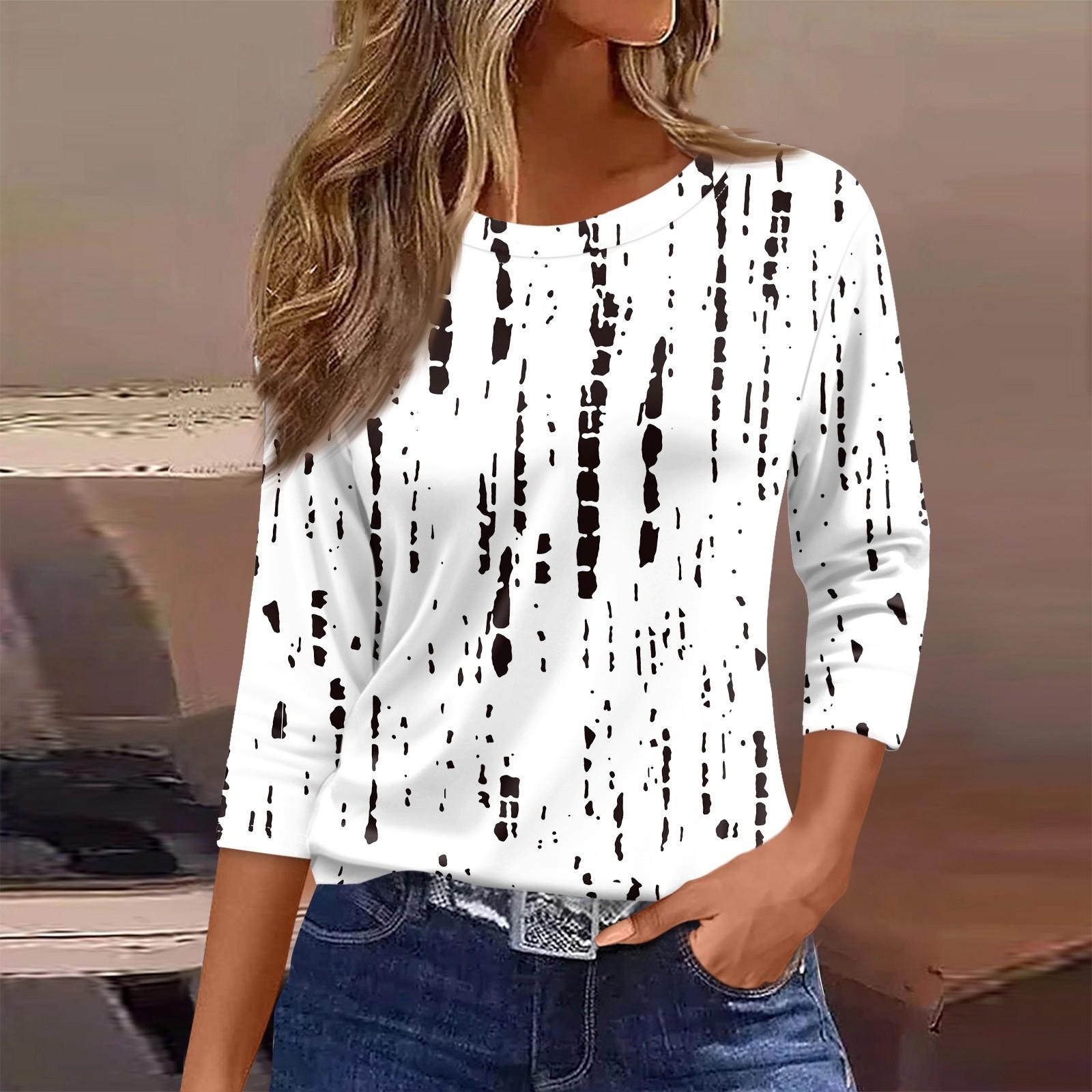 

Женская футболка, модная повседневная футболка с круглым вырезом и рукавом 3/4, свободная футболка с принтом, женская футболка L