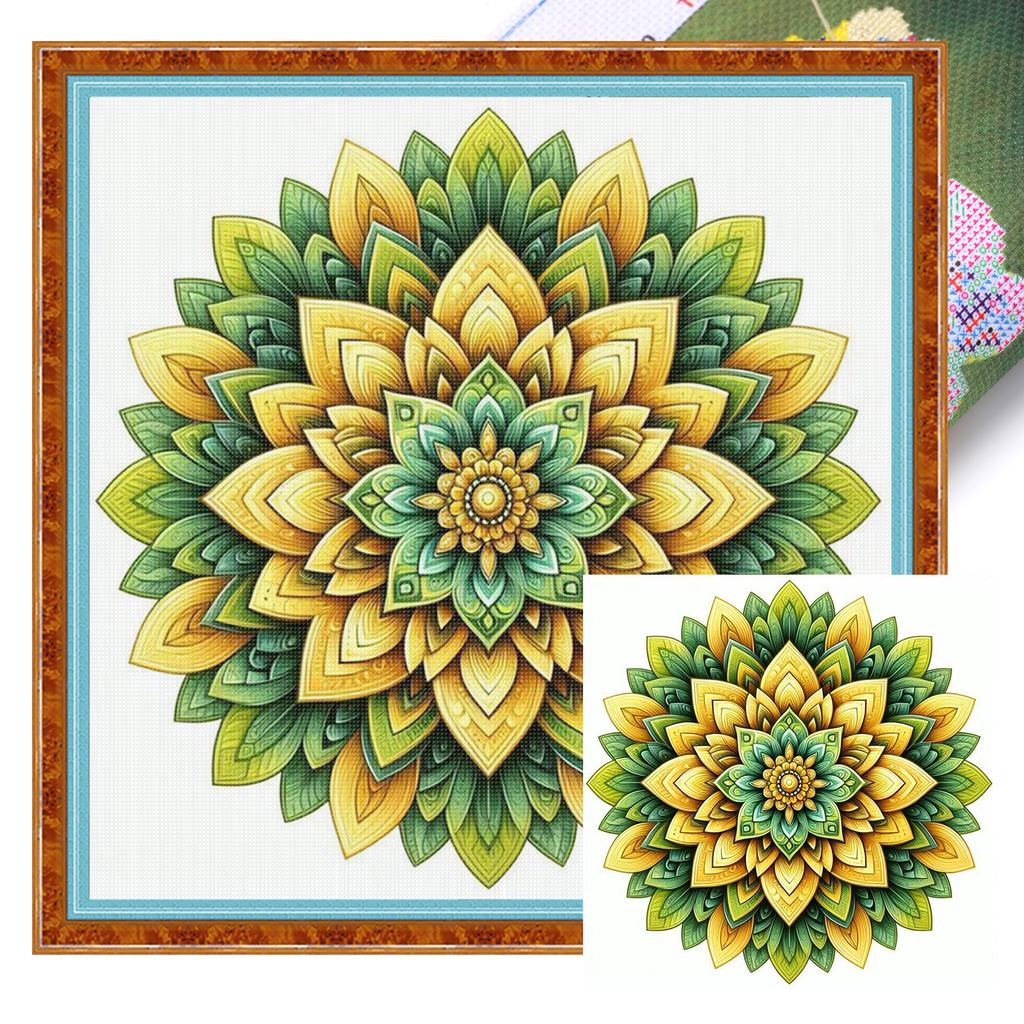 Mandala Full 11CT DIY Stamped Needlework Embroidery Kit 40x40cm Printed Cross-Stitch Kits for Beginners Adults Home Decor