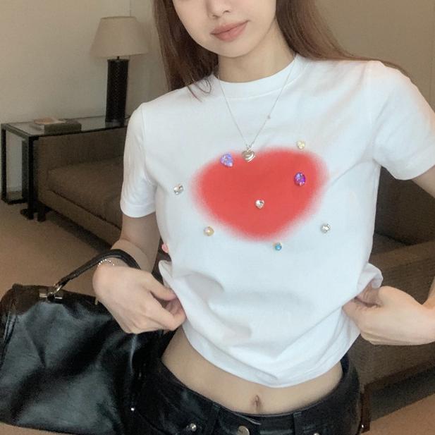 

Aesthetics Crop Top Grunge Diamond Short Sleeve T-shirt Slim E-girl Clothes Korean Fashion Streetwear Harajuku M белый
