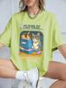 Cat Playing Computer Games Printed TShirts Womens Summer Cotton Short Sleeve T Shirt Loose ONeck Soft Tops Basic Woman Clothes