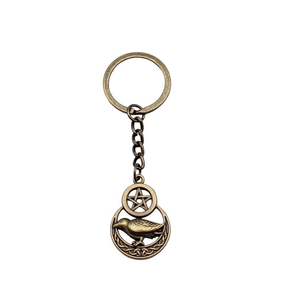 Dreifachmond Pentagramm Anhänger Schlüsselanhänger Stern Wicca Thema Schlüsselring 28mm