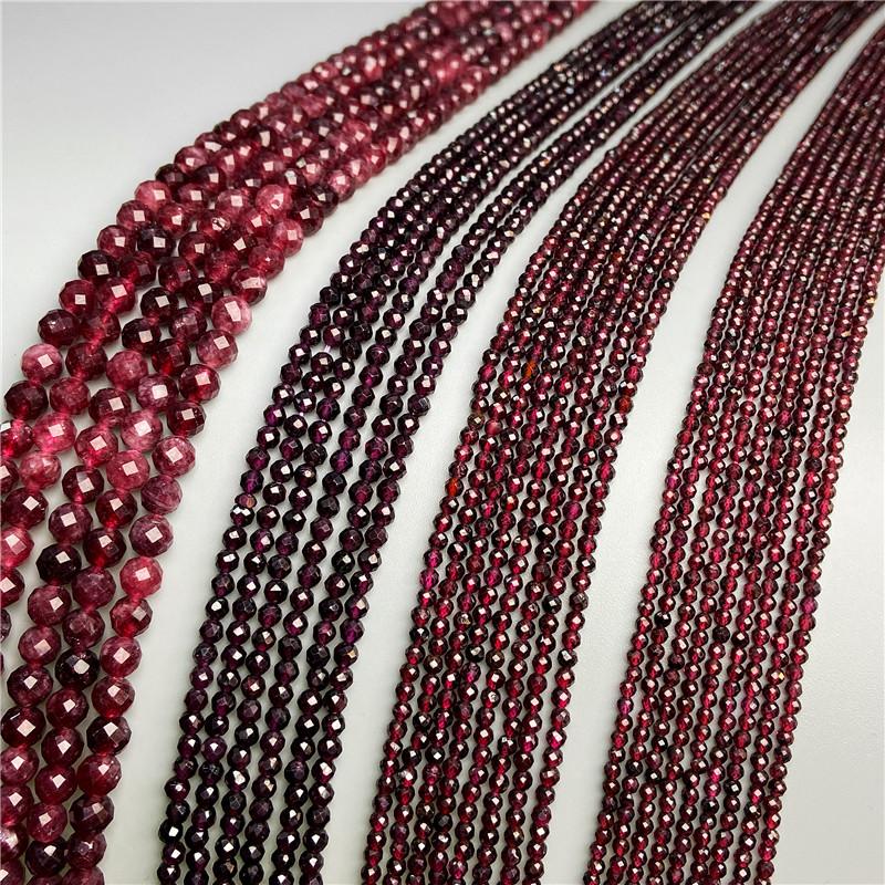 Natural Red Garnet Faceted Round Beads Shinny Stone For Jewelry Making DIY Bracelet Necklace Strand Woman Jewelry Accessories