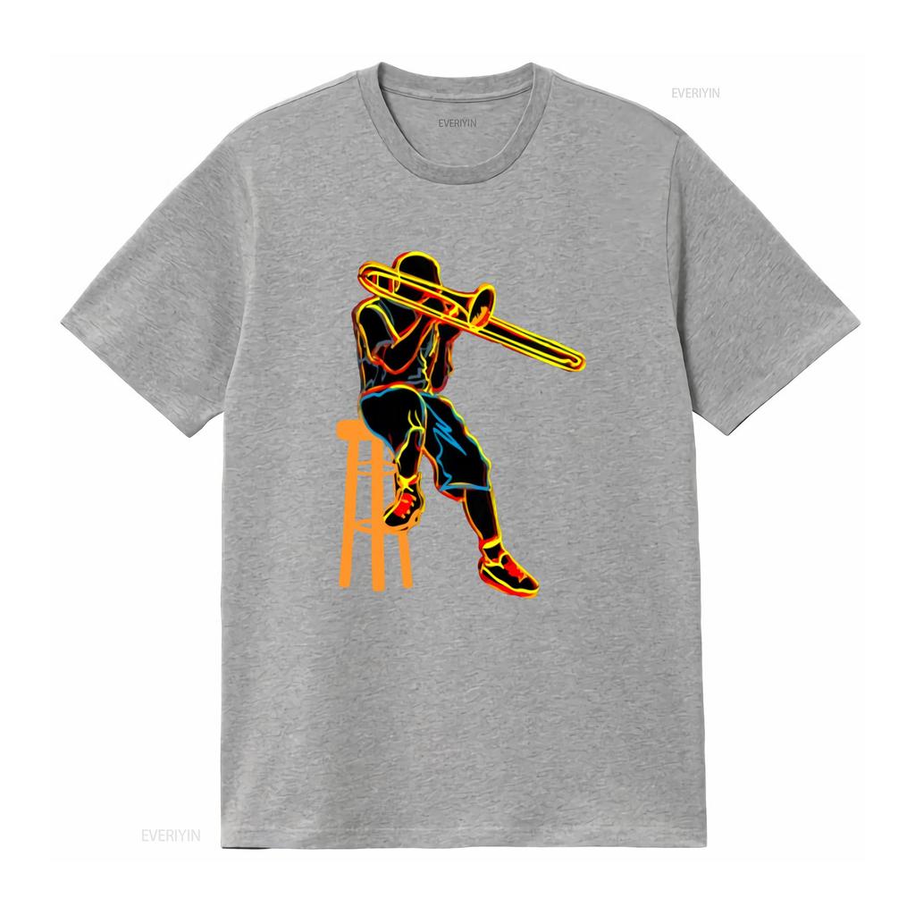 Trombone Player T Shirt for Men Psychedelic Art Print Cool Musician Design Comfortable Cotton vintage Washed Slightly Unisex