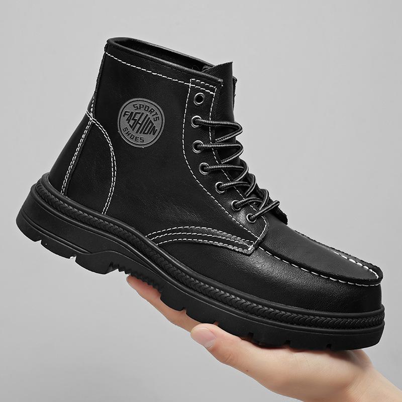 Autumn Men's New High-top Lace-up Casual Outdoor Martin Boots Teen Fashion Trend Thick-soled Outer Leather Boots