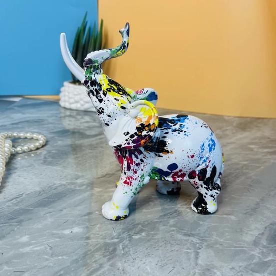 Creative Elephant Shape Statue Graffiti Pattern Good Luck Figure Synthetic Resin Display Mold Office Decor
