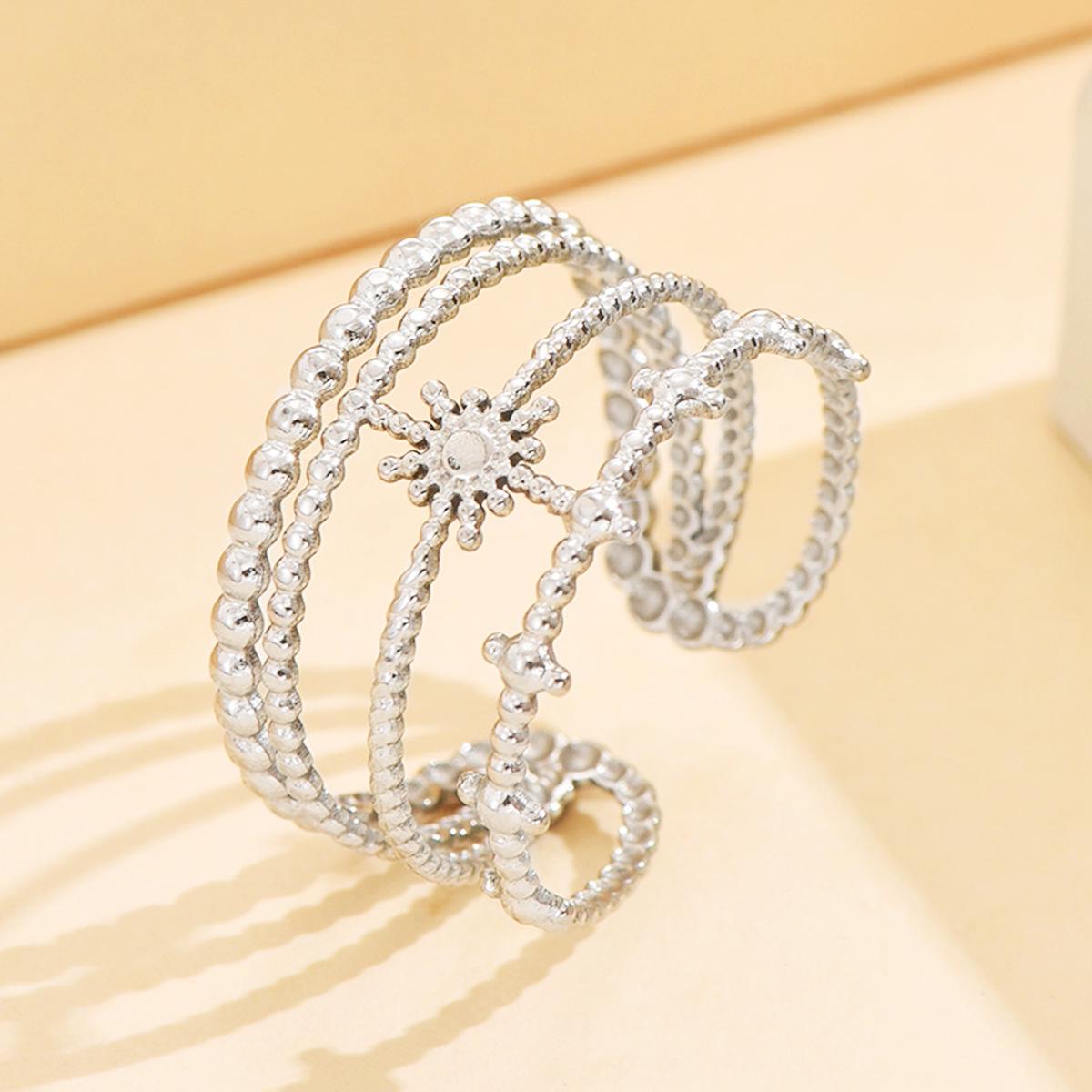 Elegant European Retro Multi-layer Beaded Starlight Open Stainless Steel Gold Ring