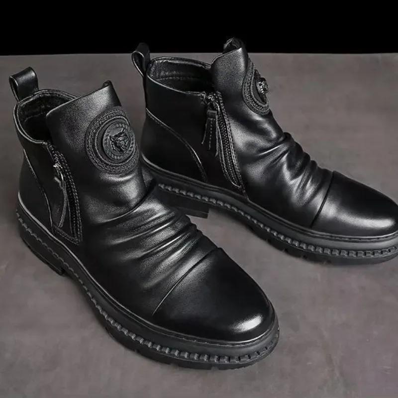 Mode Herren Stiefel 2025 Winter High Top Baumwollschuhe Dicke Sohle Outdoor Rutschfest Kältefest Komfort Plüsch Reißverschluss Warm Sportliche Stiefeletten