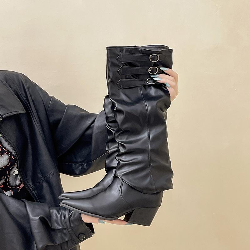 Tall Pleated Pile Boots Removable Two Wear Pointed Pants Boots Autumn Fashion High Heel Knight Boots Women's Boots