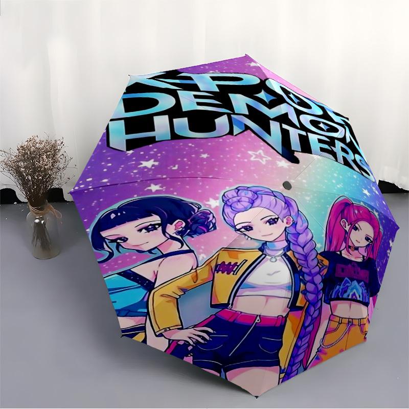 1pz KPop Demon Hunters Apertura/Chiusura Automatica, Telaio Resistente a 8 Stecche, Ombrello Compatto da Viaggio per Uomo e Donna S1222062