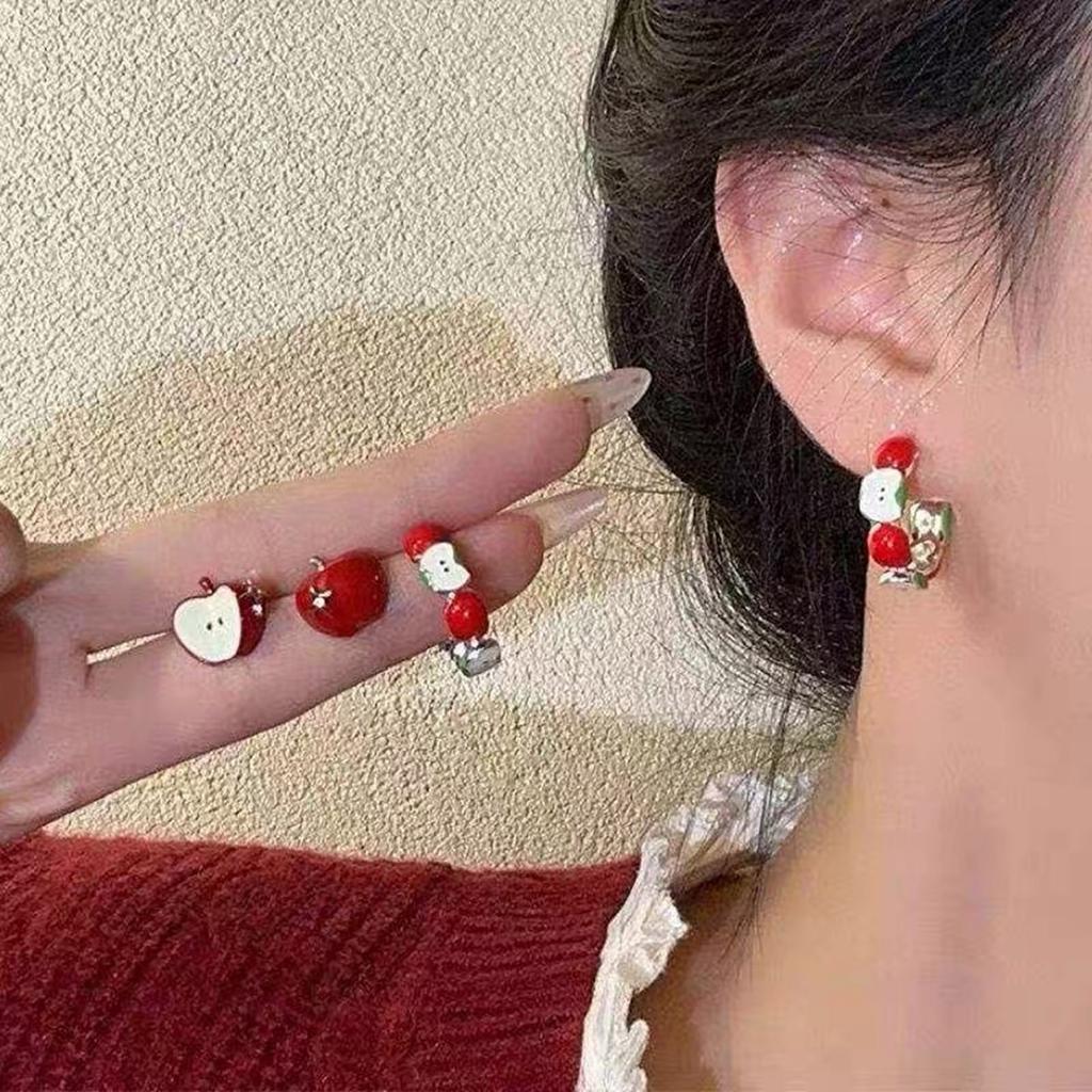 Chic Alloy Apples Studs Earrings Adorned with Exquisite Zircon Daily Wear Earrings Perfect for Stylish Urban Professionals
