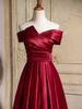 New Satin Toast Dress Engagement Shoulder Burgundy Vocal Art Test Host Temperament Banquet Evening Dress Women