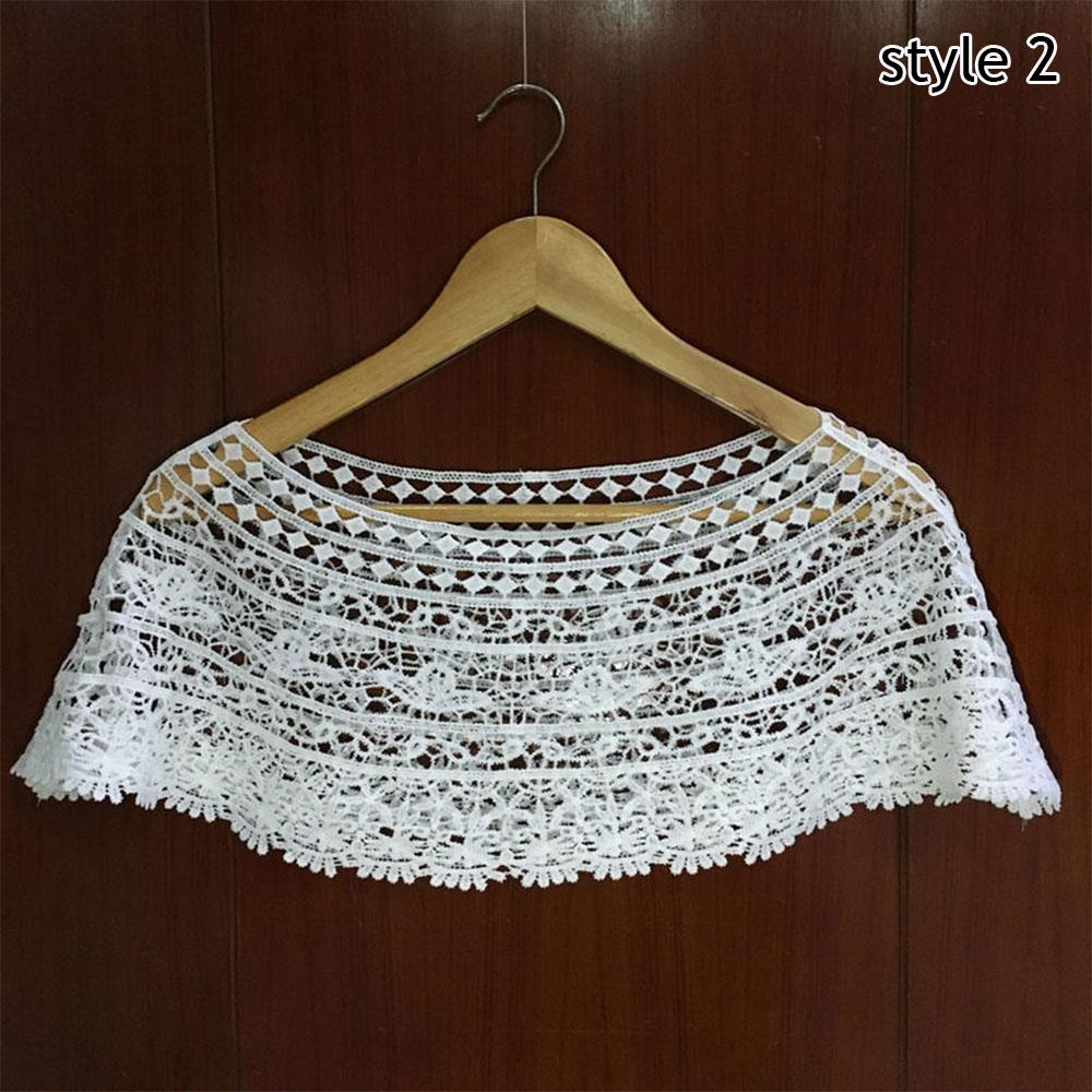 White Elegant Knit Dress Lace Crochet Shawl Wraps Bridal Hollow Out Cover Up Women Summer Sun Protection False Collar Cape