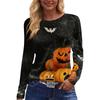 Women's Long Sleeve Halloween T-Shirt with Side Slits Neck Blouse