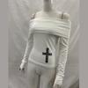 Y2K casual and fashionable white one shoulder long sleeved tight fitting women's top