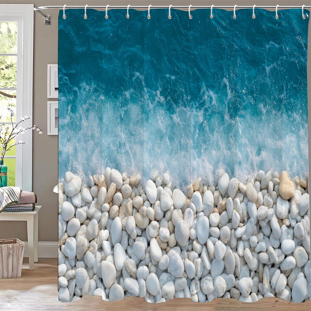 Sunshine Beach Shower Curtain,Ocean Shell Starfish Printing Polyester Fabric Bathroom Curtains for Home Decoration Curtain