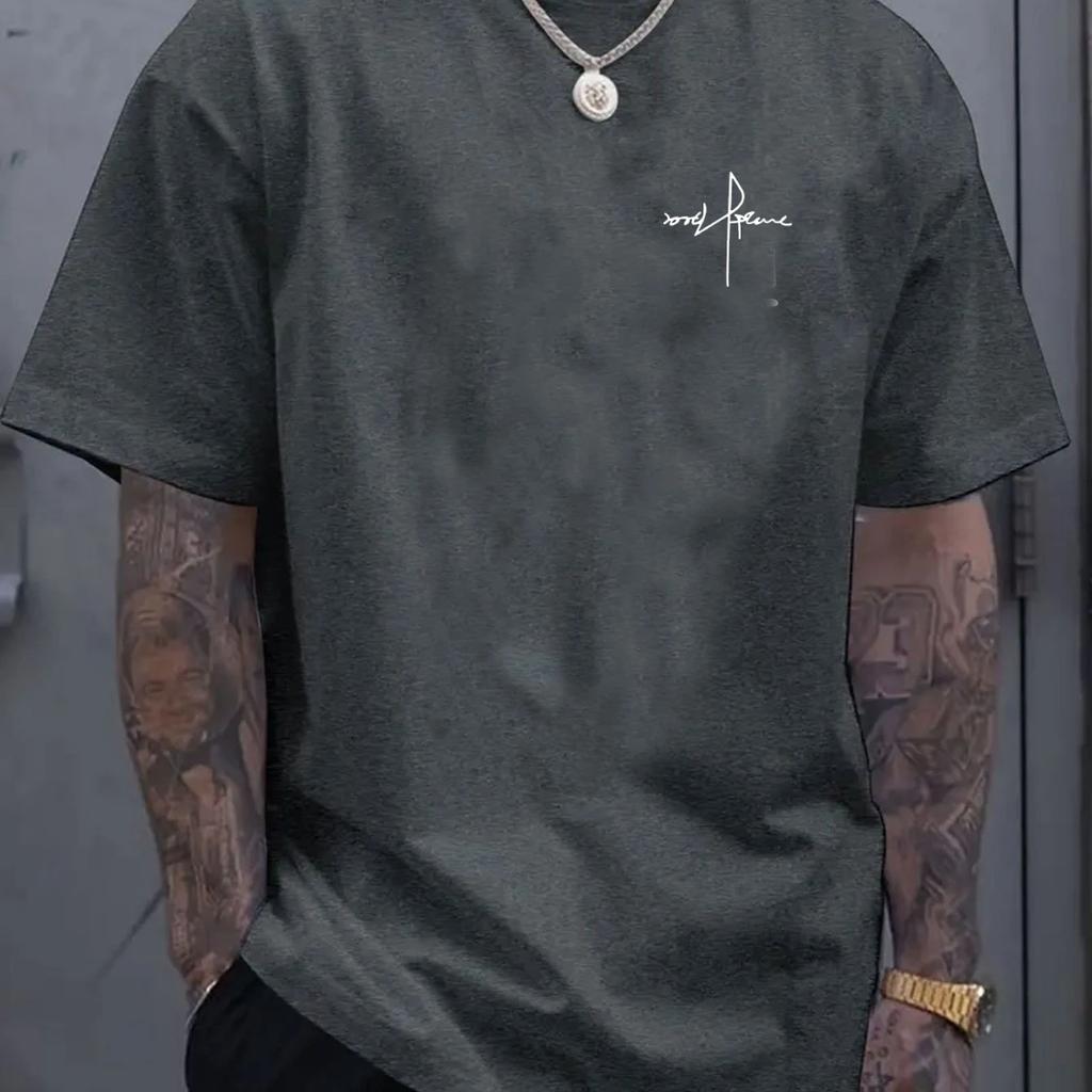 Summer Men's 100% Cotton Casual Sports Loose Large Size Letter Pattern Printed Comfortable Round Neck Short Sleeve T-shirt Top