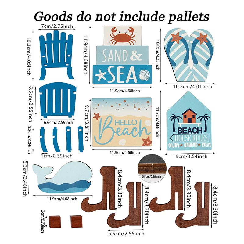 Summer Beach Tiered Tray Decor Set, Hello Beach Table Decorations, Wooden Blue Ornament, Beach Sign Board, Sand, And Chair