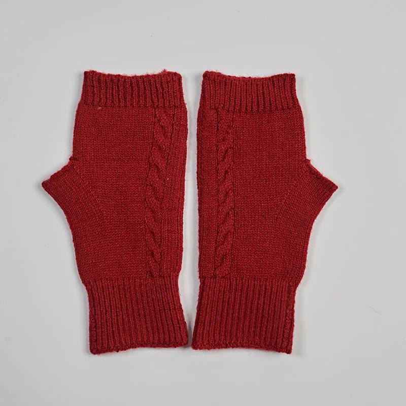 Women's Winter Knitted Fingerless Gloves Cashmere Short Half Finger Wrist Twist Hand Warmer Stretch Mitten for Girls