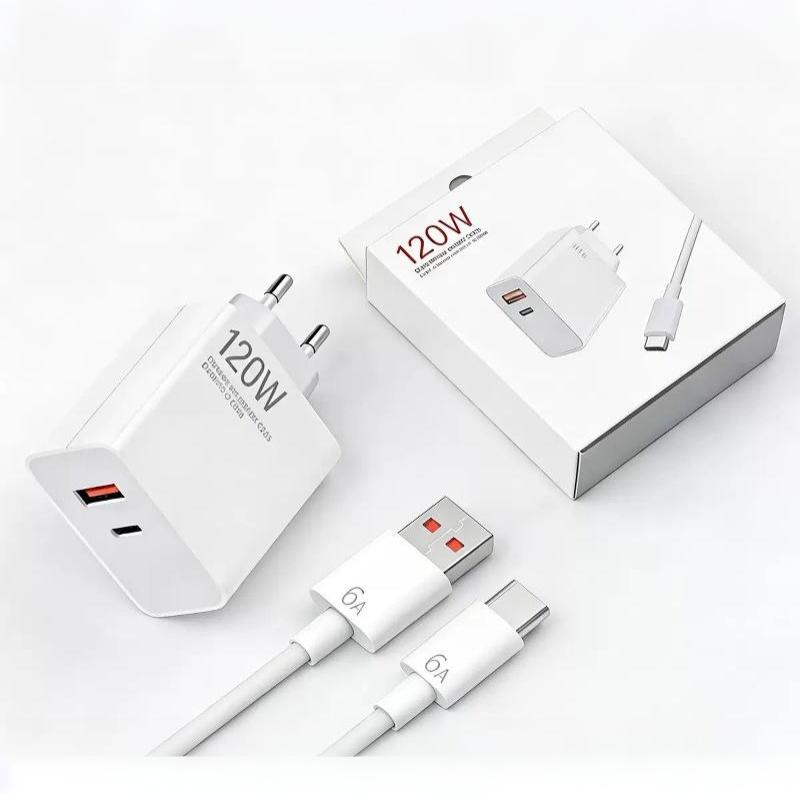 120W Schnellladeblock UK EU US Universeller Stecker Duale USB-A- und Typ-C-Anschlüsse Tragbares Ladegerät für Zuhause, Büro, Reisen