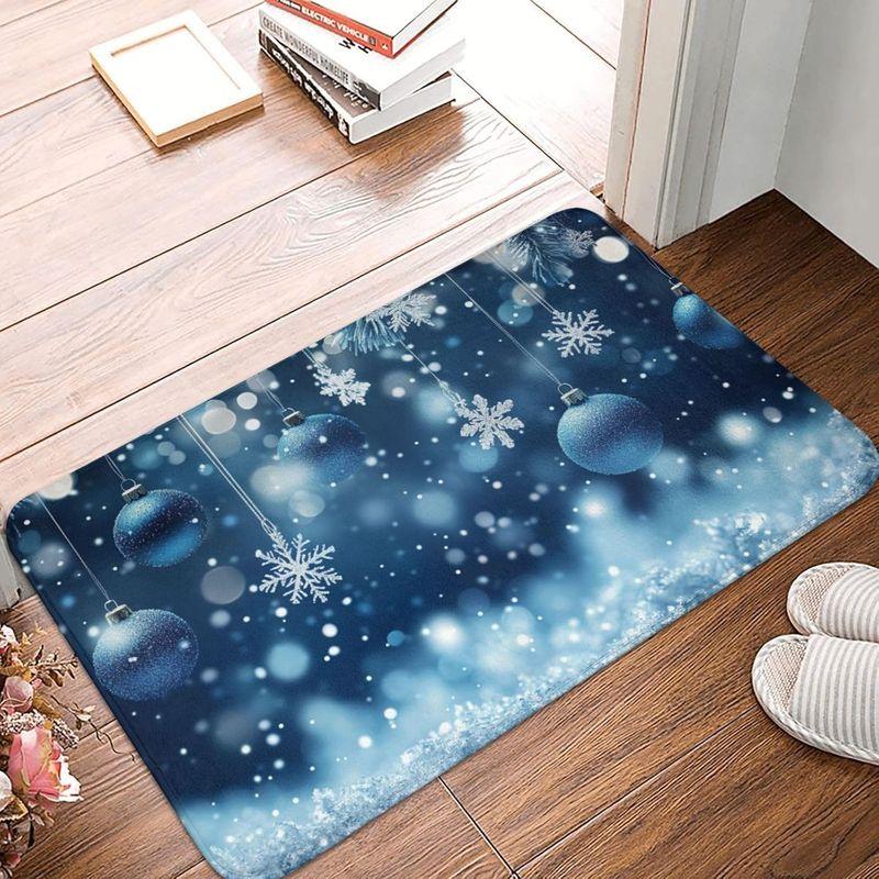 Christmas Entry Mat Burgundy Golden Light Snowflake Bokeh Print Durable Rug For Front Door Hallway Bedroom Home Decor