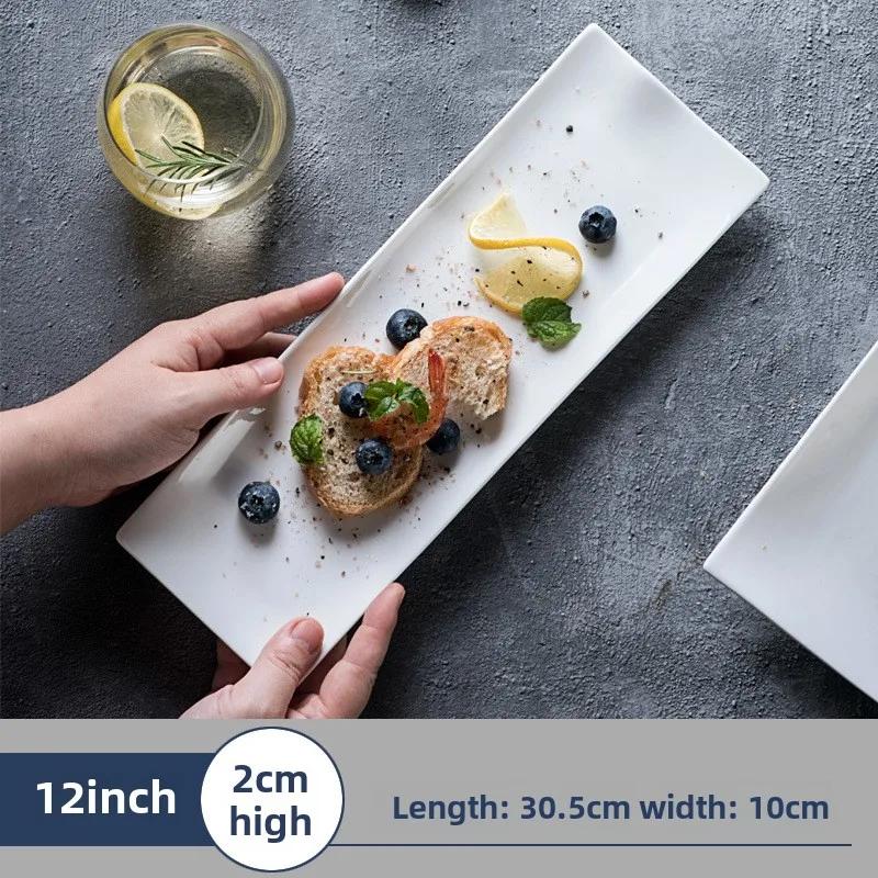 White Ceramic Dinner Plate Creative Long Sushi Plate Rectangular Dim Sum Barbecue Plate Japanese Tableware Restaurant Tableware