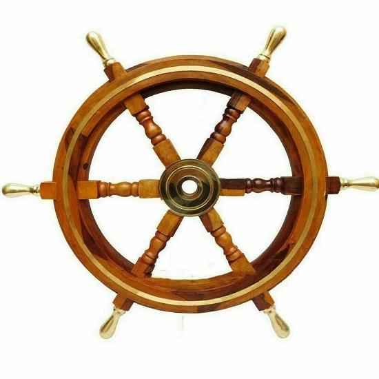 

60,96 см морской латунный деревянный штурвал капитана с ручкой, морской