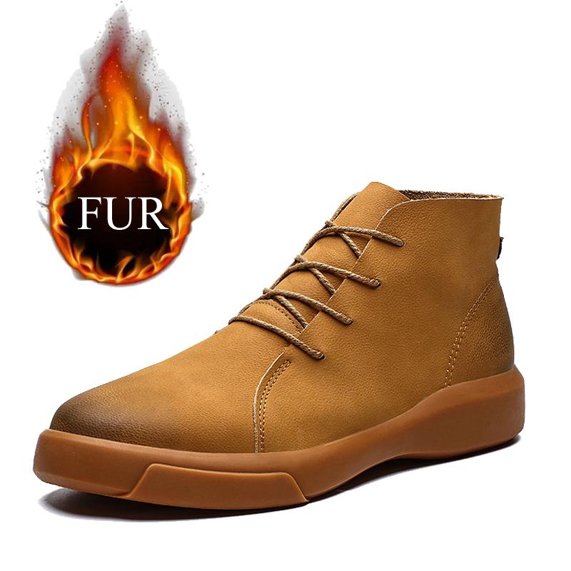 Mode Winter Herren Luxusmarke Stiefelette Outdoor Weichsohle Wanderschuhe Wüstenstiefel Plüsch Schnürleder Modische Denimstiefel