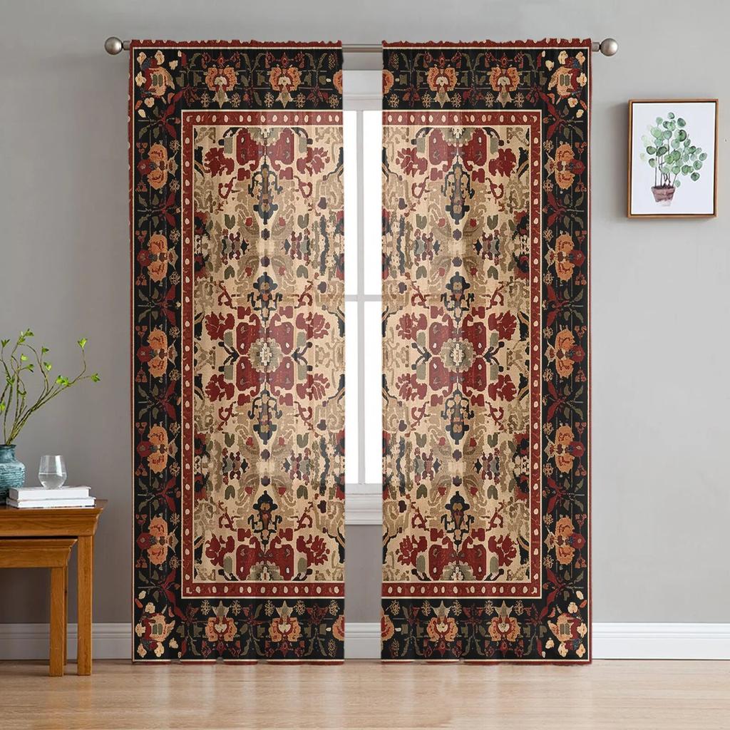 Indian Bohemia Flower Sheer Zasłony do salonu Sypialnia Zasłona tiulowa do kuchni Zasłony typu woal Niewidome panele