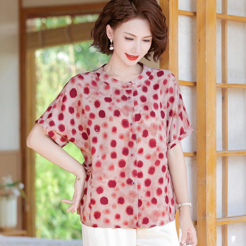 Elegant Polka Dot Chiffon Blouse for Middle-Aged Women