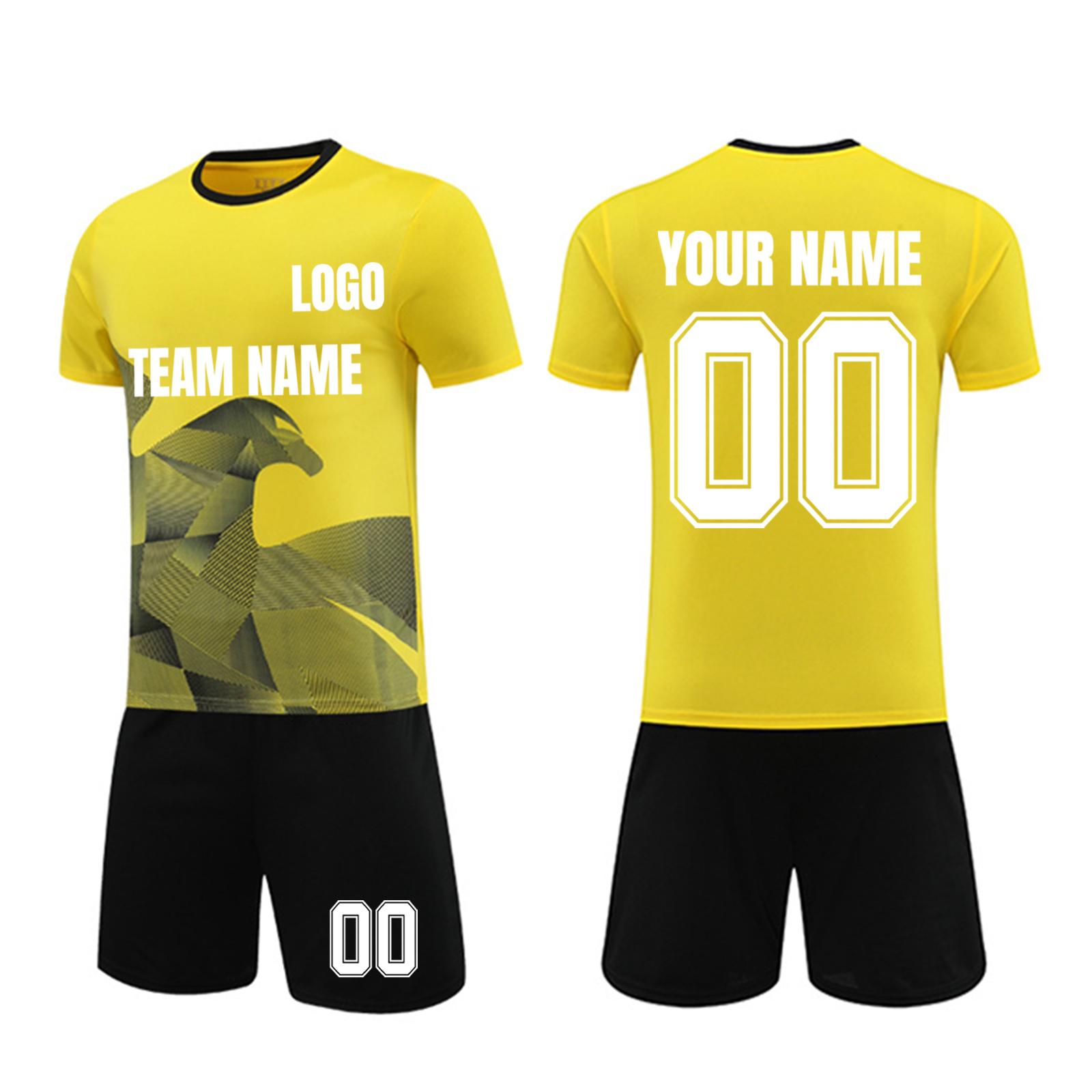 

Customizable Soccer Uniform Set Short Sleeve Shirt and Shorts Two Piece Kit Breathable Quick Dry Athletic XL жовтий