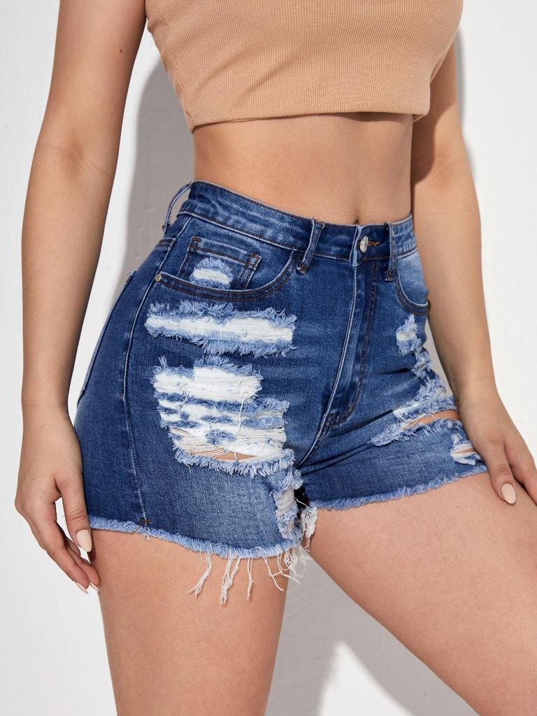 European and American High-Waisted Butt-Lifting Ripped Denim Shorts for Summer 2026.